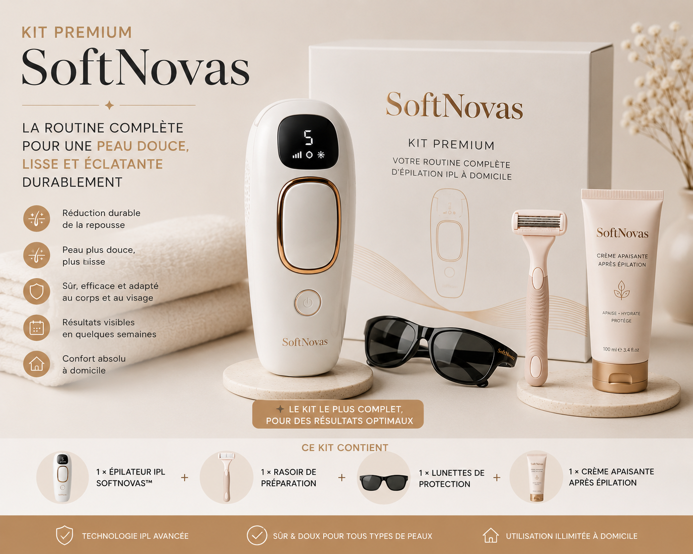 Kit Premium SoftNovas™ – Routine Complète d'Épilation IPL à Domicile